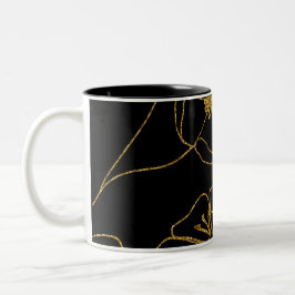 Taza Bicolor Flor de oro y negro elegante