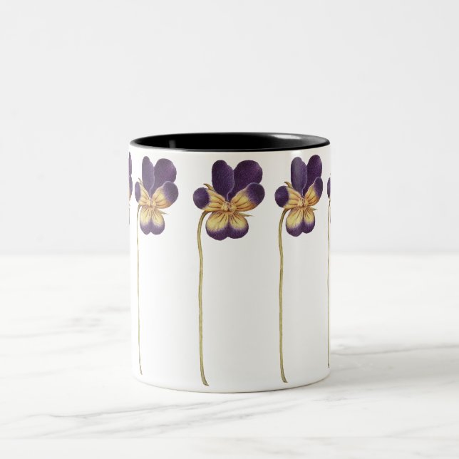 Taza Bicolor Flor de pansy silvestre dibujada (Centro)