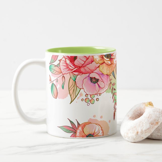 Taza Bicolor flor de primavera (Con donut)