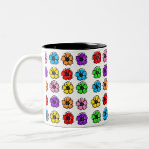 Taza Bicolor Flor Floral Doodle Line Art Watercolor Resumen