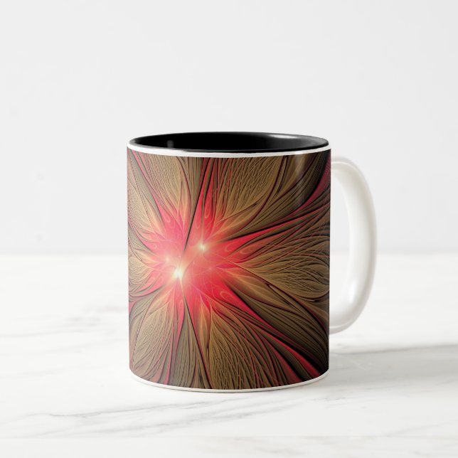 Taza Bicolor Flor fractal de fanatismo rojo (Anverso derecho)
