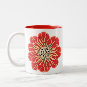 Taza Bicolor Flor grande de estilo Art Nouveau rojo
