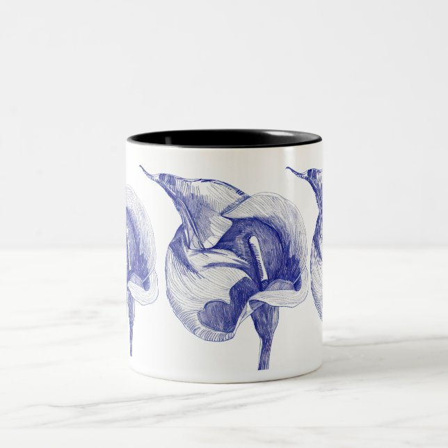 Taza Bicolor Flor ilustrada de lirio pintado (Centro)