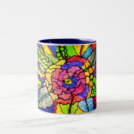 Taza Bicolor Flor Maravillosa Resumen de arte moderno