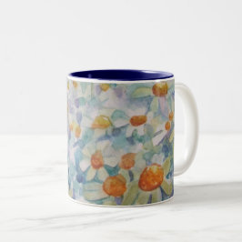 Taza Bicolor Flor Meadow Acuarela Daisy Floral
