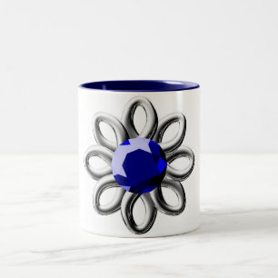 Taza Bicolor Flor plateada de piedra azul
