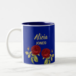 Taza Bicolor Flor roja y hojas azules