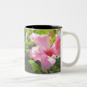 Taza Bicolor Flor rosa hibiscus
