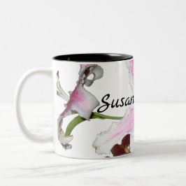 Taza Bicolor Flor rosa lirio en blanco con negro