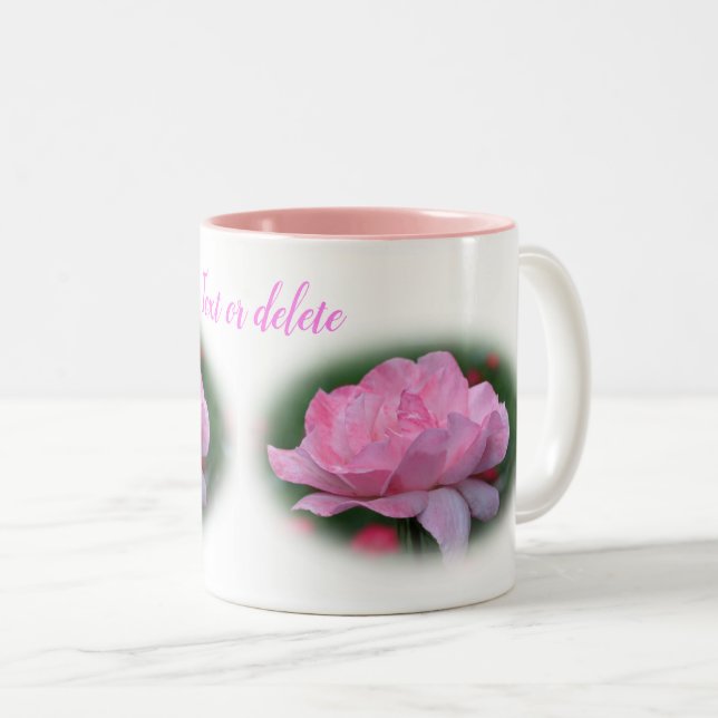 Taza Bicolor Flor rosa rosa fuerte personalizada (Anverso derecho)