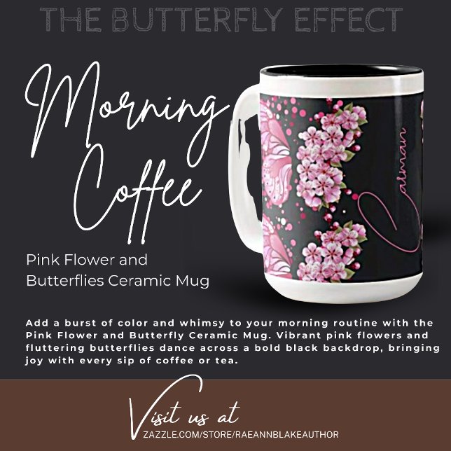 Taza Bicolor Flor rosa y mariposas cerámica Mug (Subido por el creador)