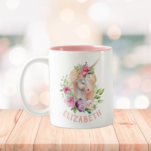 Taza Bicolor Flor Unicornio