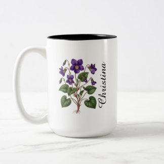 Taza Bicolor Flor Violeta de Febrero Personalizada del Mes de N