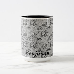 Taza Bicolor Floraciones negras y grises personalizadas