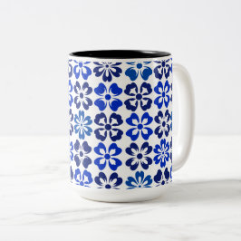 Taza Bicolor Floral azul de patrón
