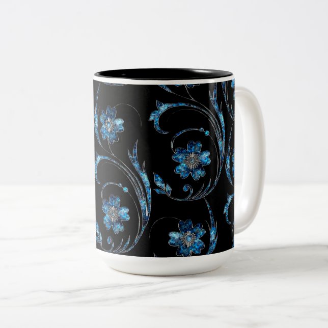 Taza Bicolor Floral azul Shimmer 2 (Anverso derecho)