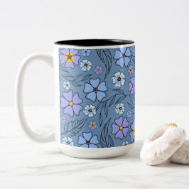 Taza Bicolor Floral azul y morada encantadora con contorno