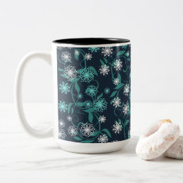 Taza Bicolor Floral blanca y Verde azulada encantadora