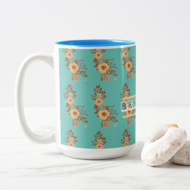 Taza Bicolor Floral Boho Moderno  (Con donut)