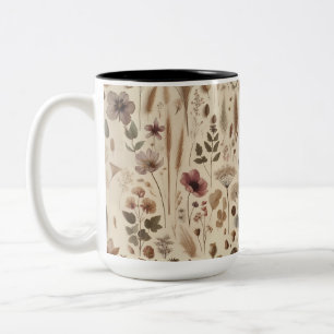 Taza Bicolor Floral Botánico Flor de Hierbas Prensadas de Impre