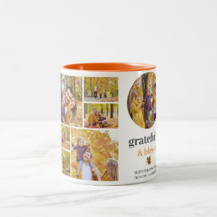 Taza Bicolor Floral Caída Moderna Feliz día de gracias foto fam