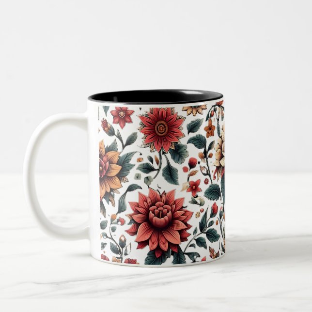 Taza Bicolor Floral con diseño (Izquierda)