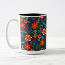 Taza Bicolor Floral de Navidades coloridos