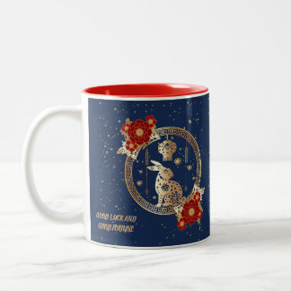 Taza Bicolor Floral de oro azul en el Año Nuevo Chino de Conejo