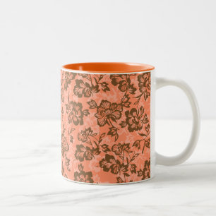 Taza Bicolor Floral de papaya hawaiana vintage