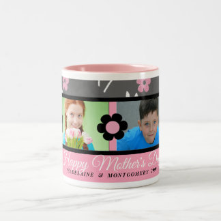 Taza Bicolor Floral del Día de la Madre Rosa y Gris 2 foto