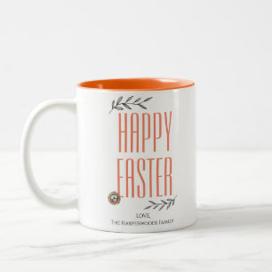 Taza Bicolor Floral Elegante Script Familia Pascua Huevo de Pas