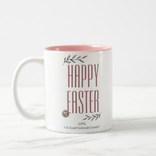 Taza Bicolor Floral Elegante Script Familia Pascua Huevo de Pas