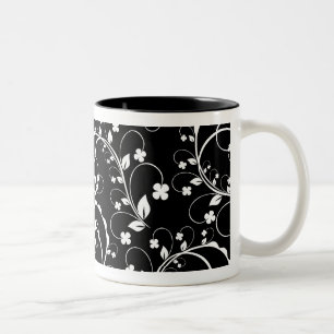 Taza Bicolor floral en blanco y negro
