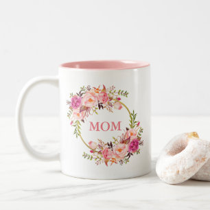 Taza Bicolor Floral Floral Rosa Mamá Dorada