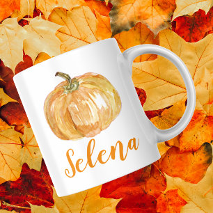 Taza Bicolor Floral Halloween Calabaza Nombre personalizado Caí
