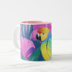Taza Bicolor Floral/Hawaiano/Tropical/loro 