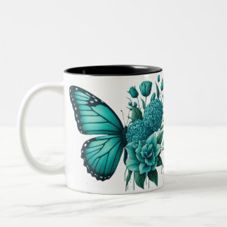 Taza Bicolor Floral mariposa colorida cute mug