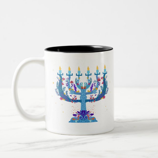 Taza Bicolor floral menorah hanukkah (Izquierda)