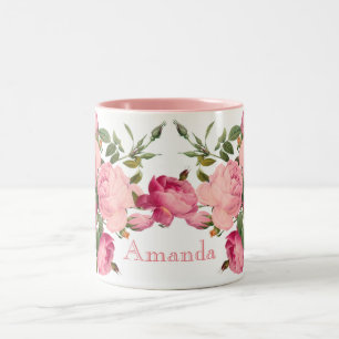 Taza Bicolor Floral monogramed lindo. Rosas