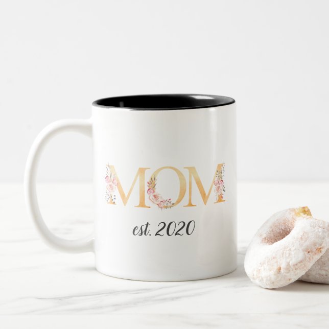 Taza Bicolor Floral Mug de mamá personalizada (Con donut)