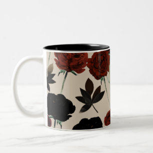 Taza Bicolor Floral oscuro negrita rojo y beige negro botánico
