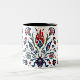 Taza Bicolor Floral Otomano Arte Turco Iznik Azul Rojo