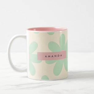 Taza Bicolor Floral Retro de Daisy Verde Menta Personalizado
