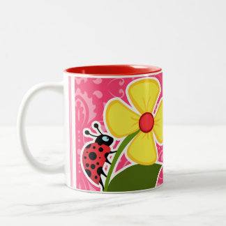 Taza Bicolor Floral rosado; Mariquita