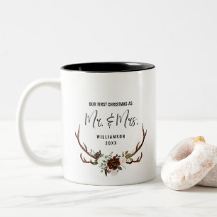 Taza Bicolor Floral Rústico de Campo Primer Navidad Sr. y Sra