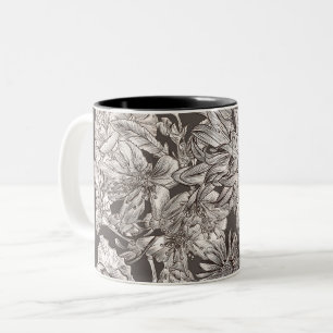 Taza Bicolor Floral Vintage Moderno Marfil Gris Botánico Rústic