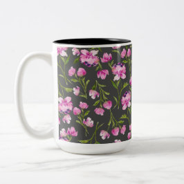 Taza Bicolor Florales de acuarela bohemia - rosa y gris