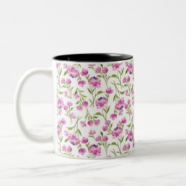 Taza Bicolor Florales de acuarela bohemias - Rosa en blanco