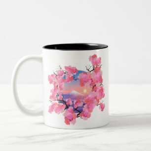 Taza Bicolor Florecimiento de cerezos en el Monte Fuji