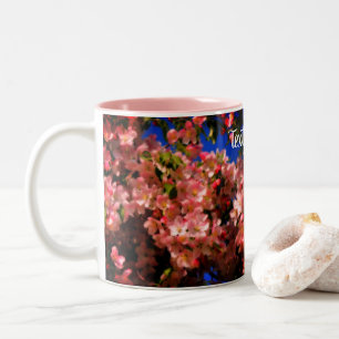 Taza Bicolor Florecimiento de primavera rosa florecimiento arte